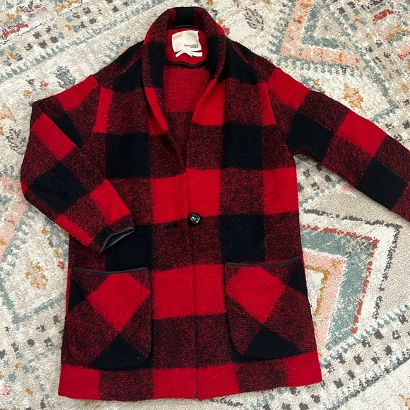 Aritzia Wilfred Free XS Black & Red Plaid Wool Coat - Picture 1 of 7